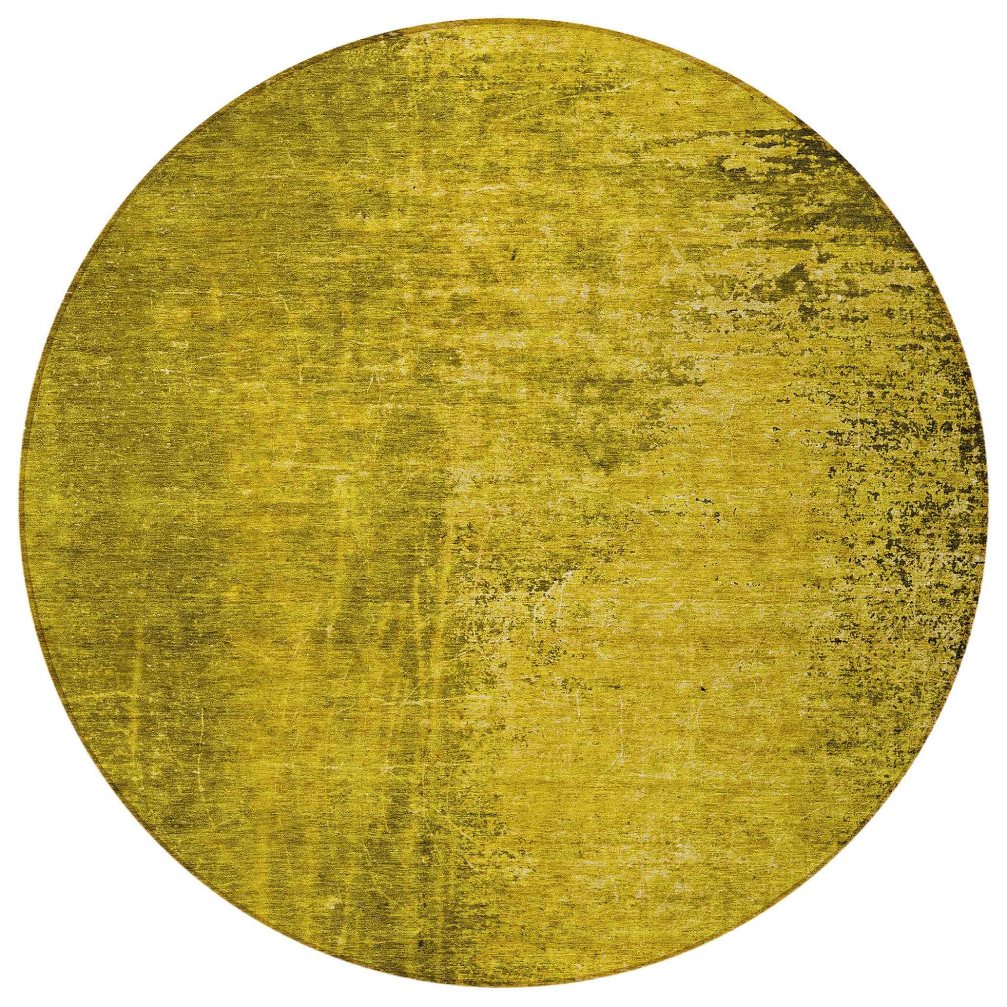 8' Round Gold Round Abstract Washable Non Skid Indoor Outdoor Area Rug