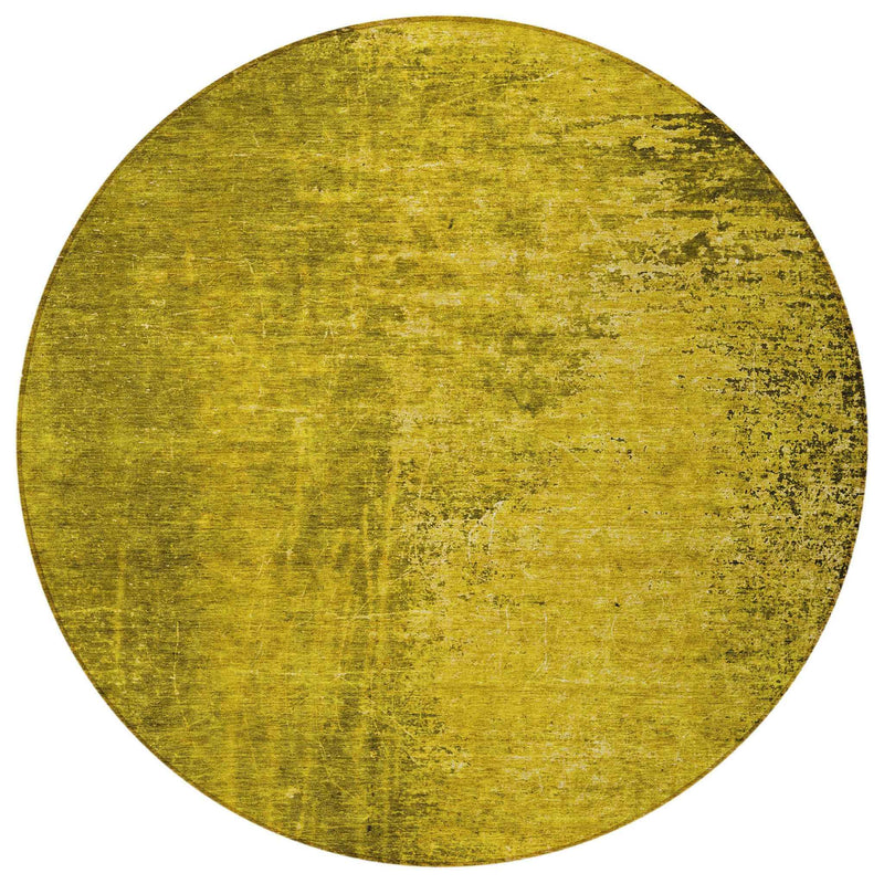 8' Round Gold Round Abstract Washable Non Skid Indoor Outdoor Area Rug