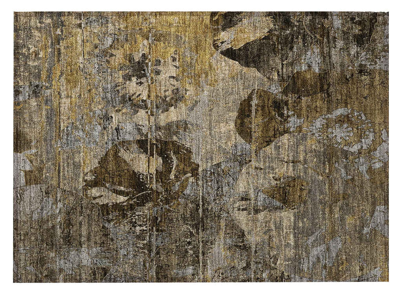 2' X 3' Brown Terracotta and Gray Floral Washable Non Skid Indoor Outdoor Area Rug