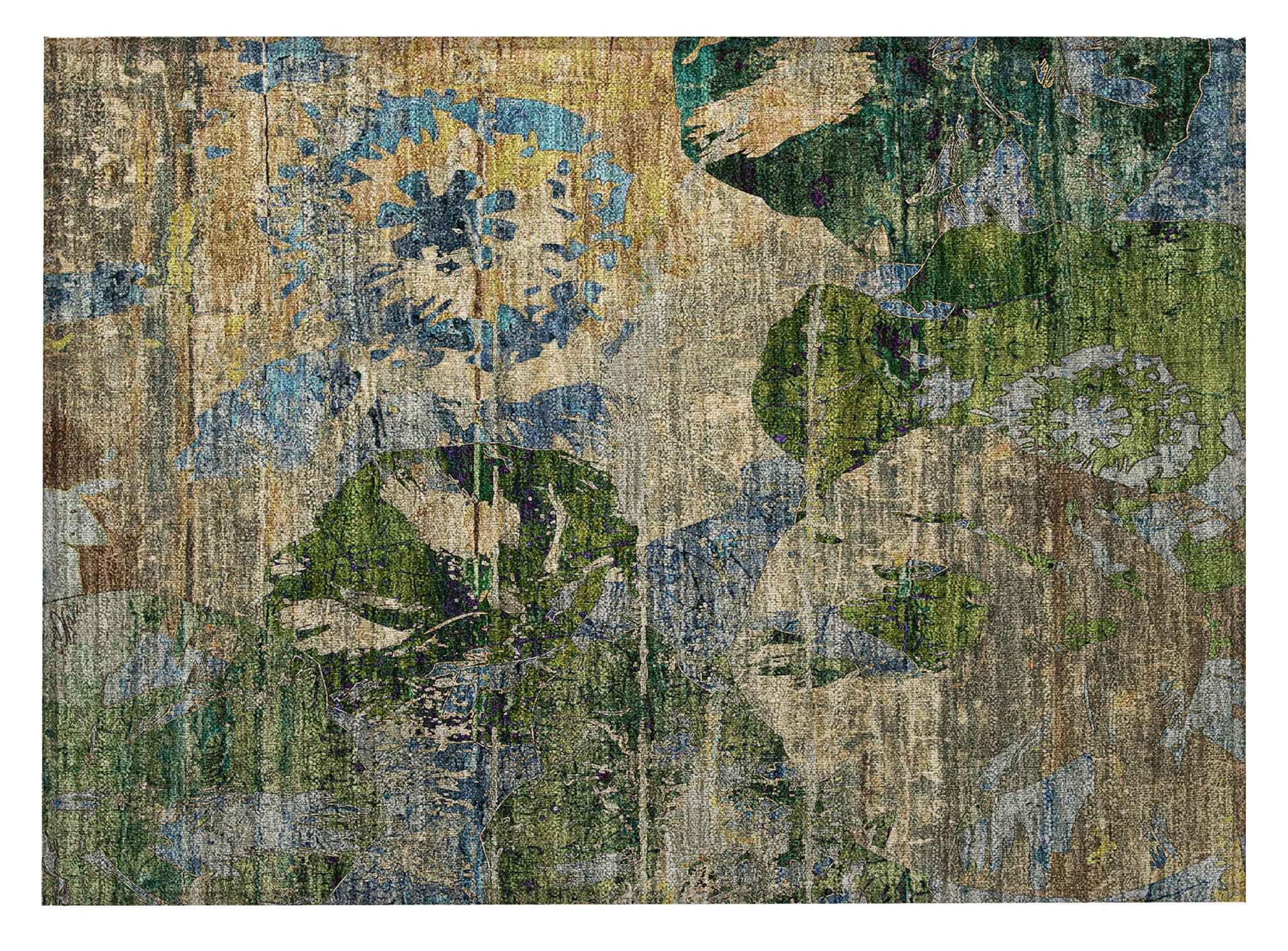 2' X 3' Taupe Blue and Green Floral Washable Non Skid Indoor Outdoor Area Rug