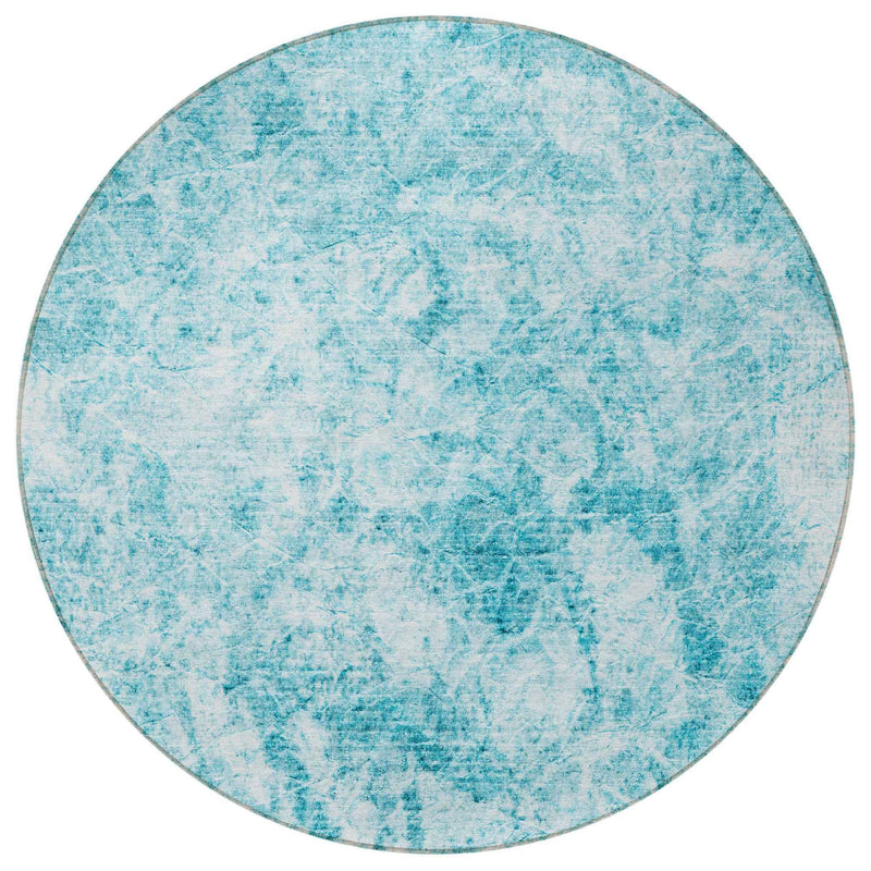 8' Round Teal Round Abstract Washable Non Skid Indoor Outdoor Area Rug