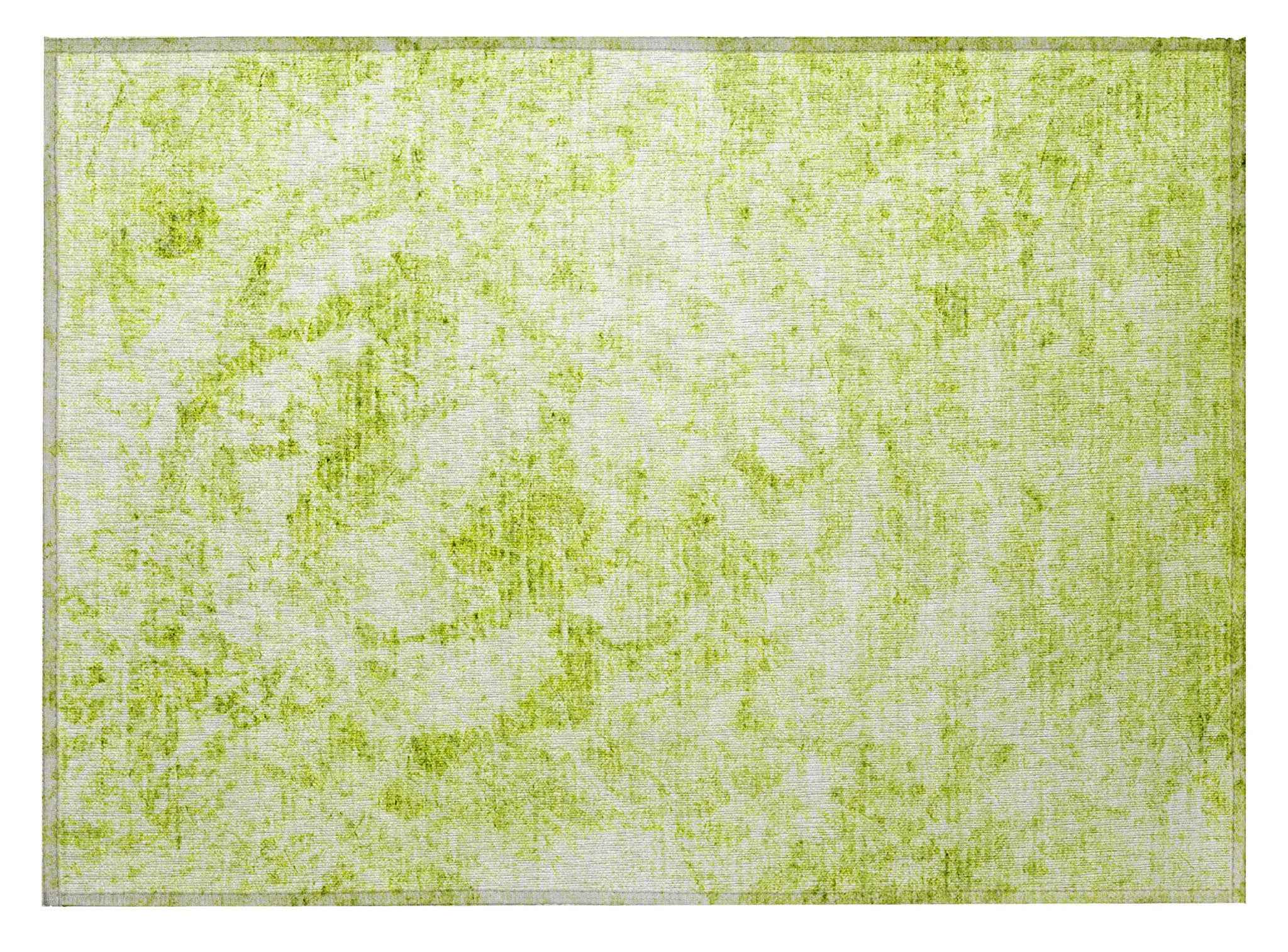 2' X 3' Lime Green Abstract Washable Non Skid Indoor Outdoor Area Rug