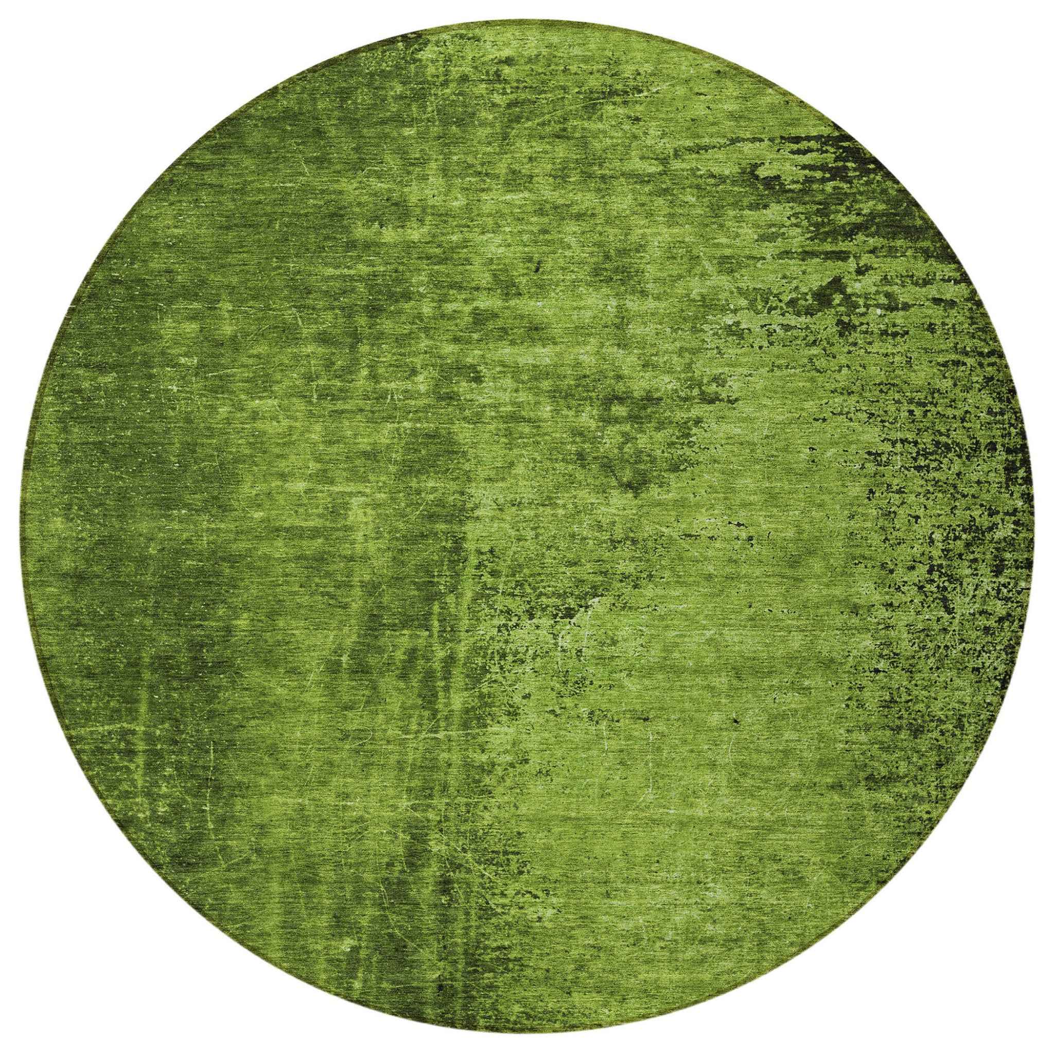 8' Round Green Round Abstract Washable Non Skid Indoor Outdoor Area Rug