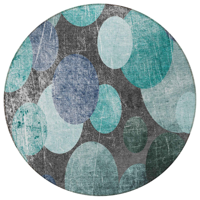 8' Round Gray Blue and Purple Round Abstract Washable Non Skid Indoor Outdoor Area Rug