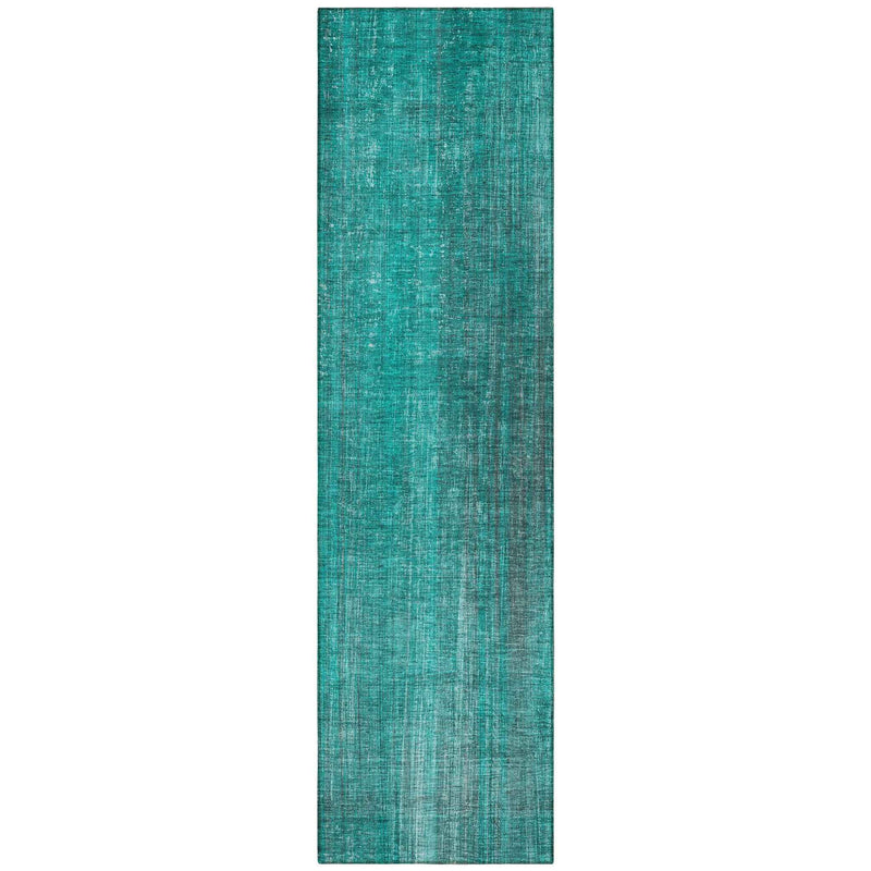 8' Runner Teal Striped Washable Non Skid Indoor Outdoor Runner Rug