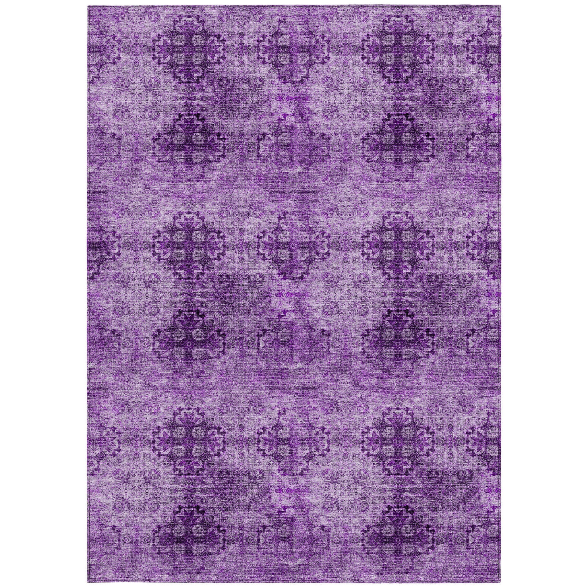 5' X 8' Eggplant Floral Medallion Washable Non Skid Indoor Outdoor Area Rug - Outdoor