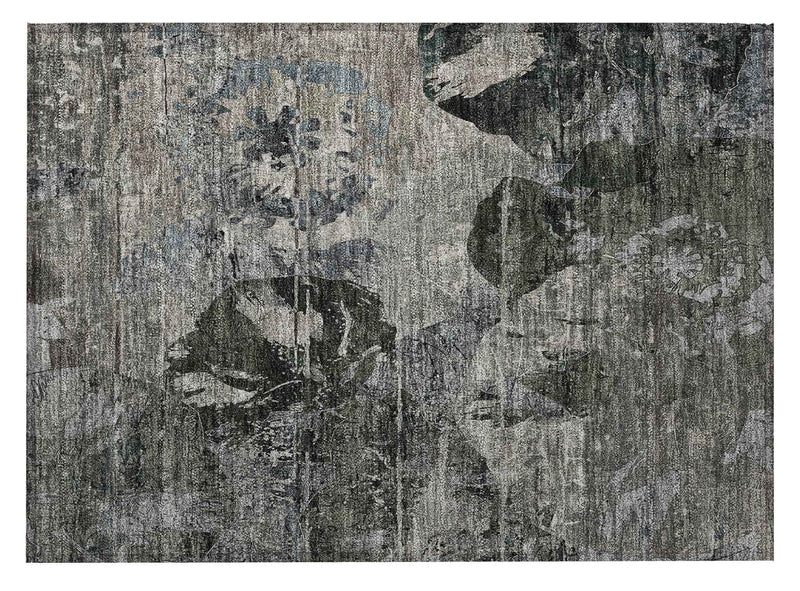 2' X 3' Gray Dark Green and Black Floral Washable Non Skid Indoor Outdoor Area Rug