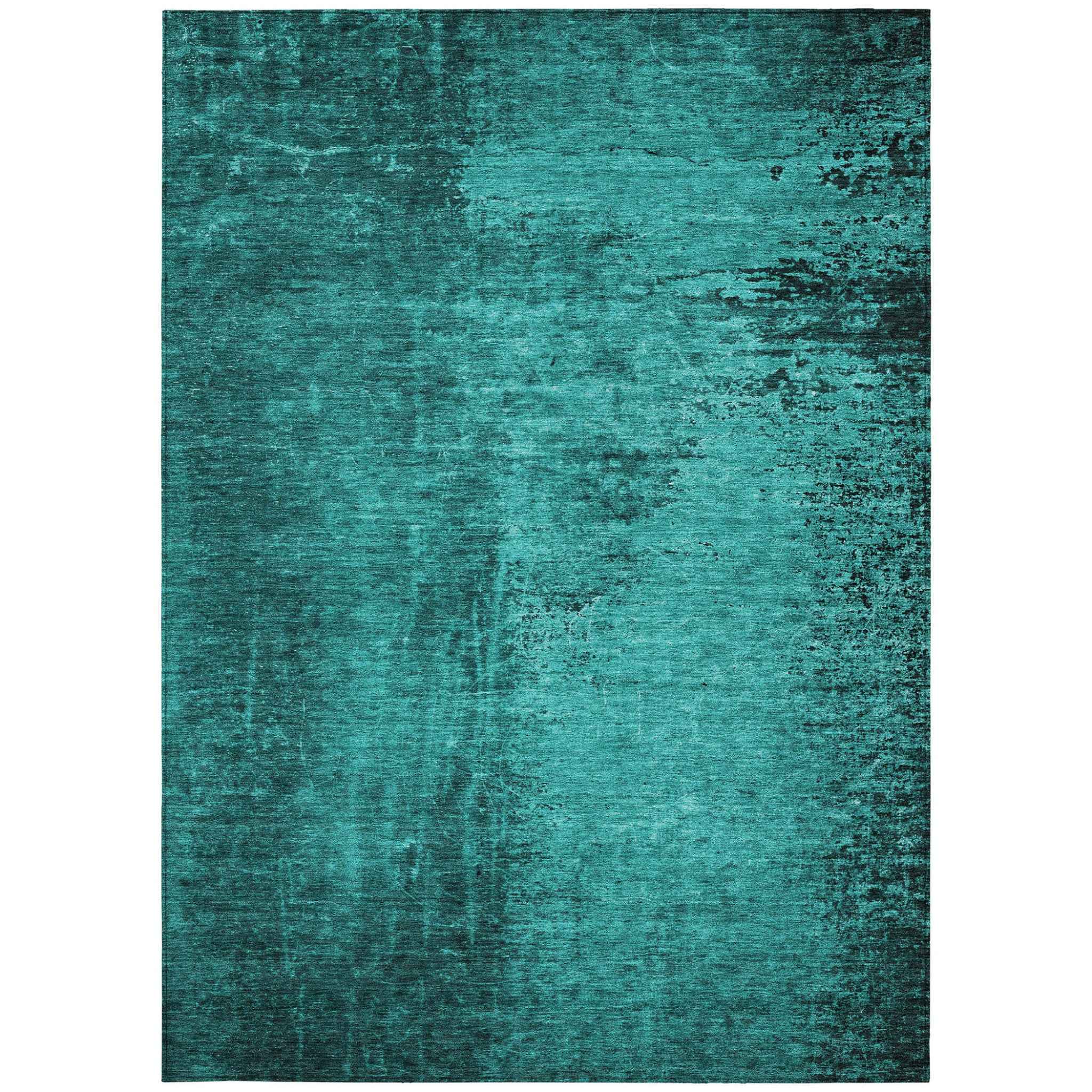8' X 10' Teal Abstract Washable Non Skid Indoor Outdoor Area Rug