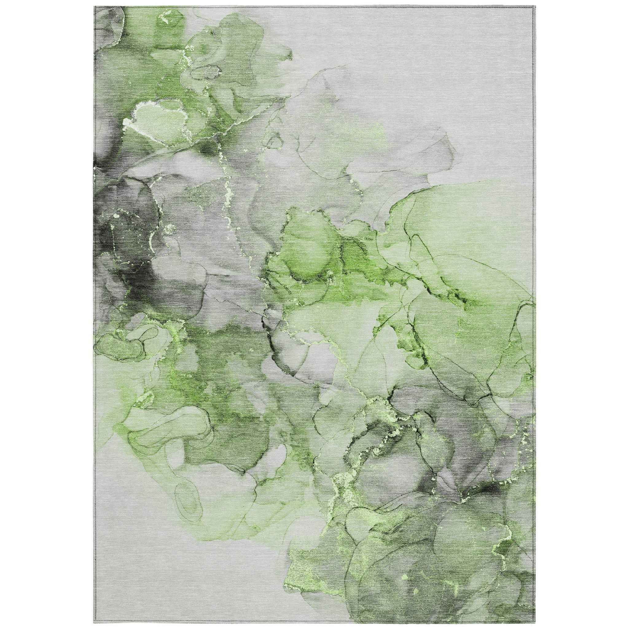9' X 12' Green Abstract Washable Non Skid Indoor Outdoor Area Rug