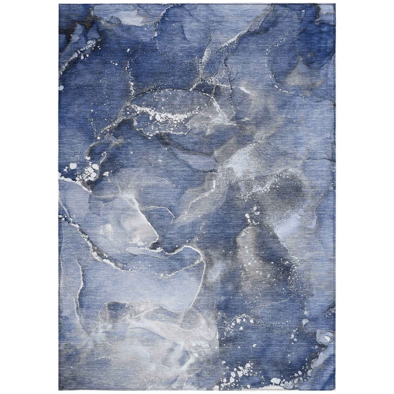 9' X 12' Blue and Gray Abstract Washable Non Skid Indoor Outdoor Area Rug