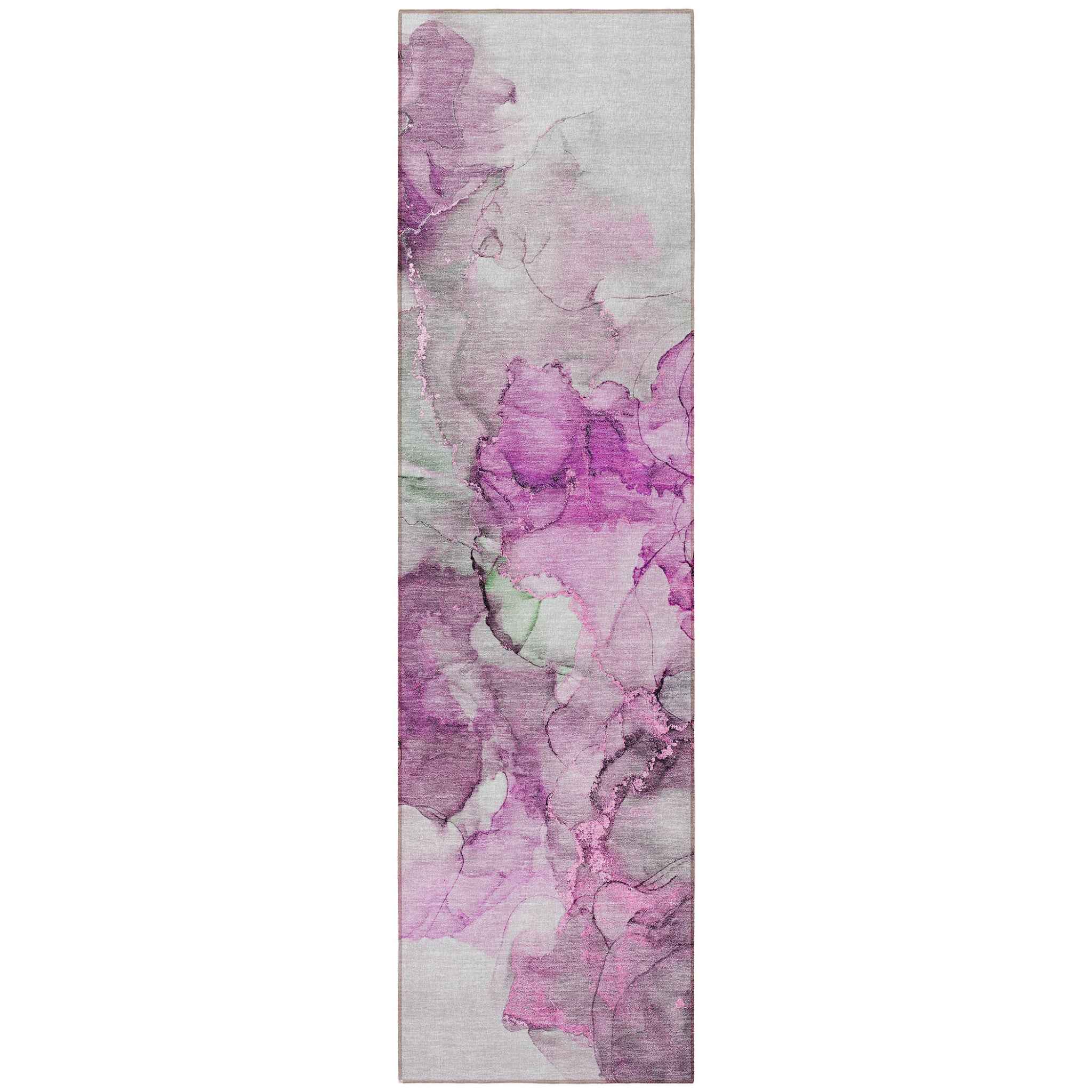 8' Runner Gray and Purple Abstract Washable Non Skid Indoor Outdoor Runner Rug