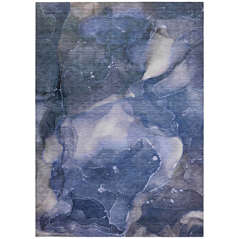 8' X 10' Blue Abstract Washable Non Skid Indoor Outdoor Area Rug