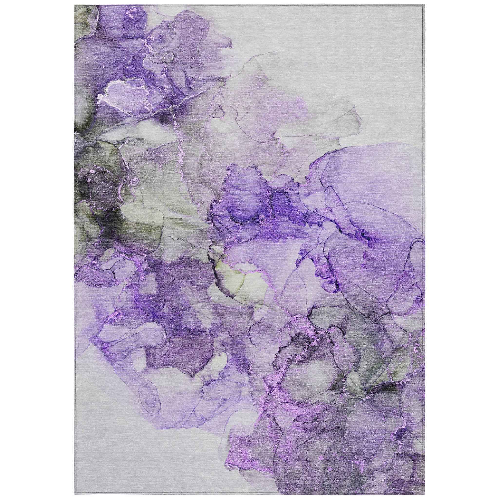 5' X 8' Purple Abstract Washable Non Skid Indoor Outdoor Area Rug