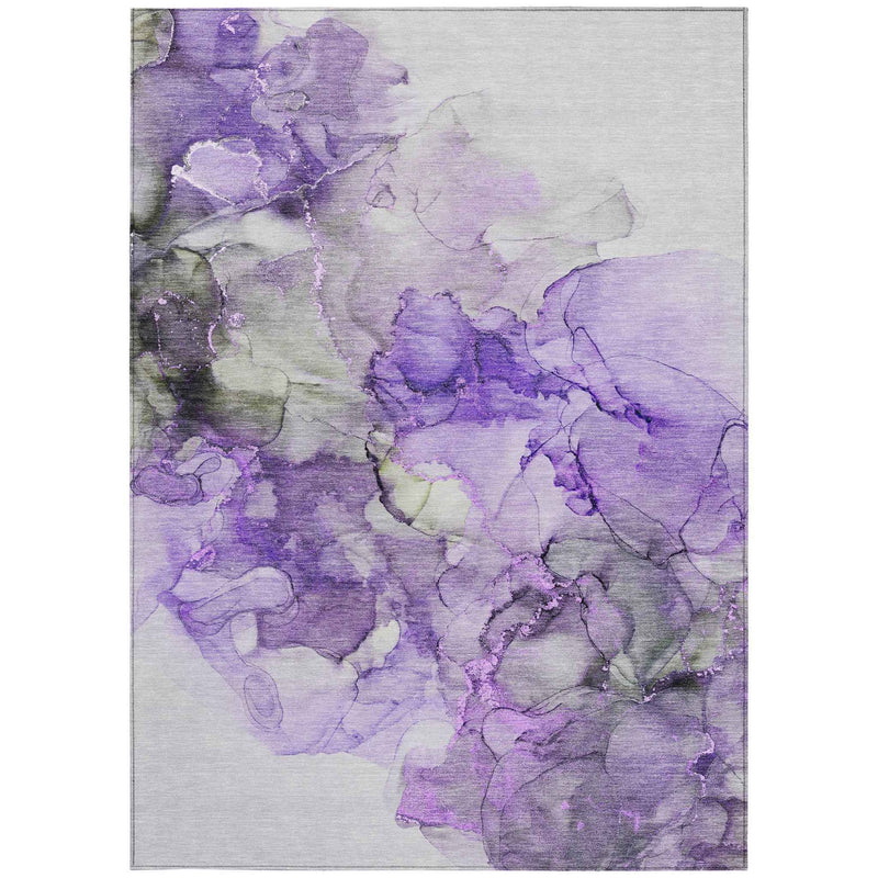 8' X 10' Purple Abstract Washable Non Skid Indoor Outdoor Area Rug