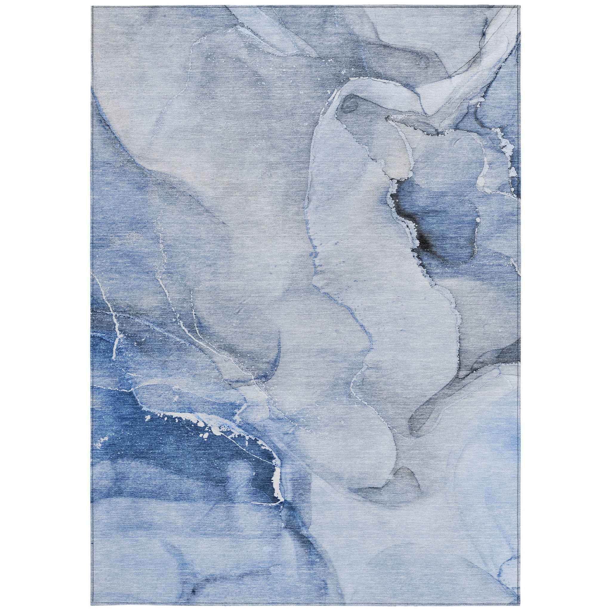9' X 12' Blue and Gray Abstract Washable Non Skid Indoor Outdoor Area Rug