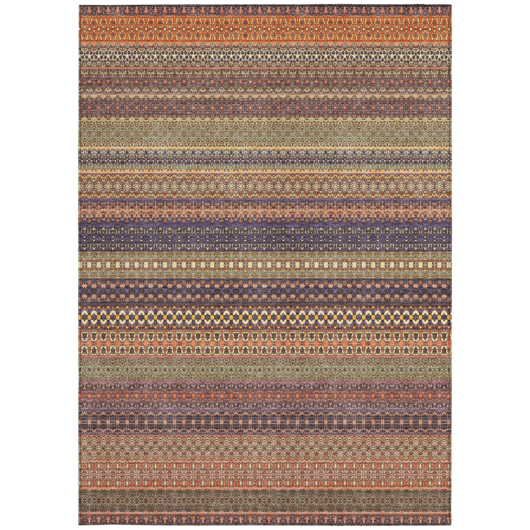 3' X 5' Orange Striped Washable Non Skid Indoor Outdoor Area Rug