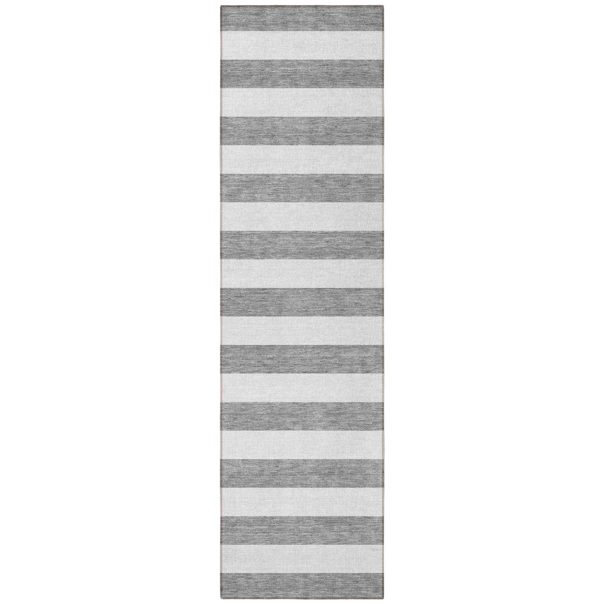 8' Runner Gray and White Striped Washable Non Skid Indoor Outdoor Runner Rug