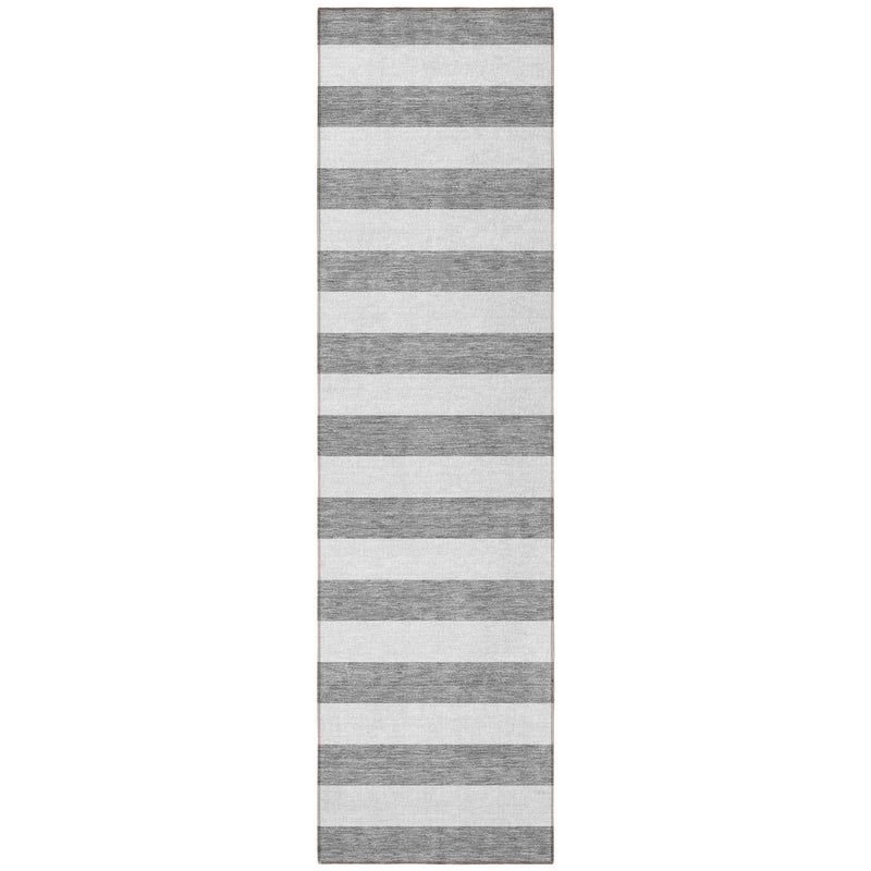 8' Runner Gray and White Striped Washable Non Skid Indoor Outdoor Runner Rug