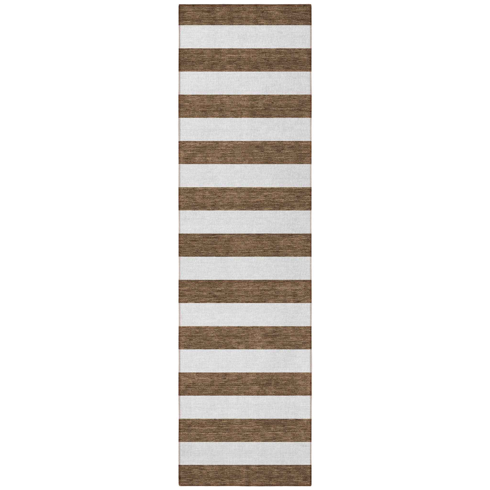 8' Runner Chocolate Striped Washable Non Skid Indoor Outdoor Runner Rug
