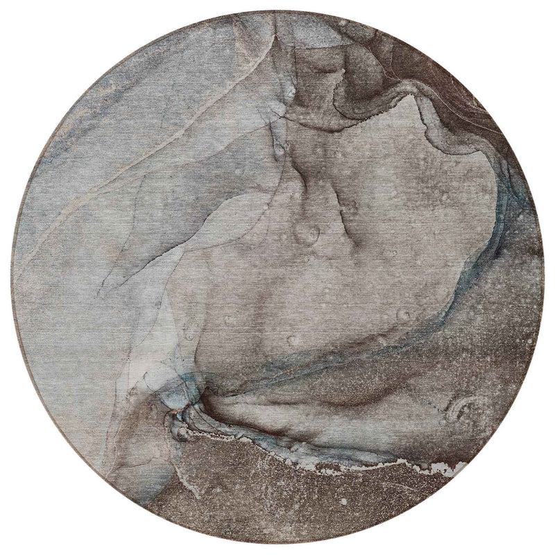 8' Round Taupe Round Abstract Washable Non Skid Indoor Outdoor Area Rug