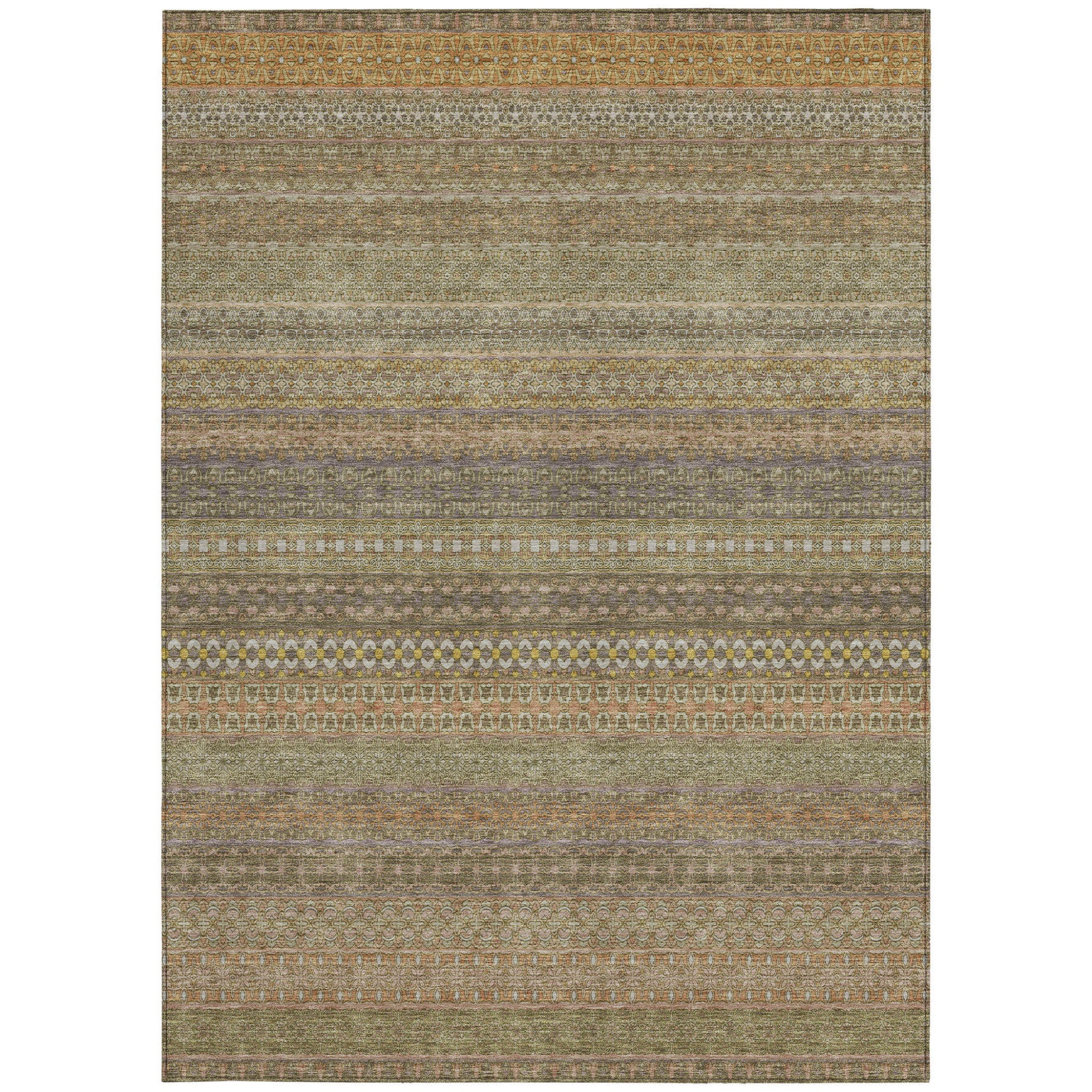10' X 14' Khaki Striped Washable Non Skid Indoor Outdoor Area Rug