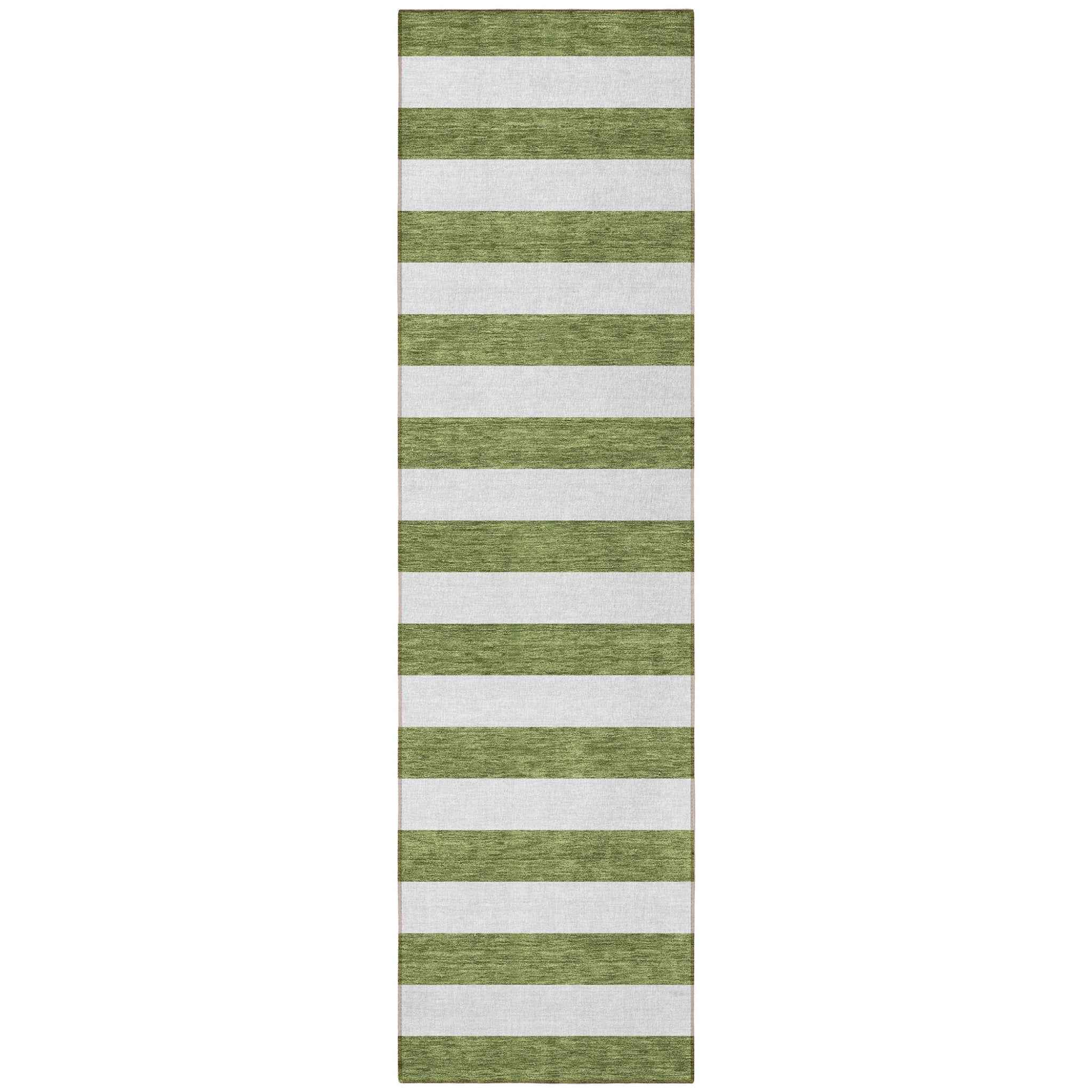 8' Runner Olive Green Striped Washable Non Skid Indoor Outdoor Runner Rug