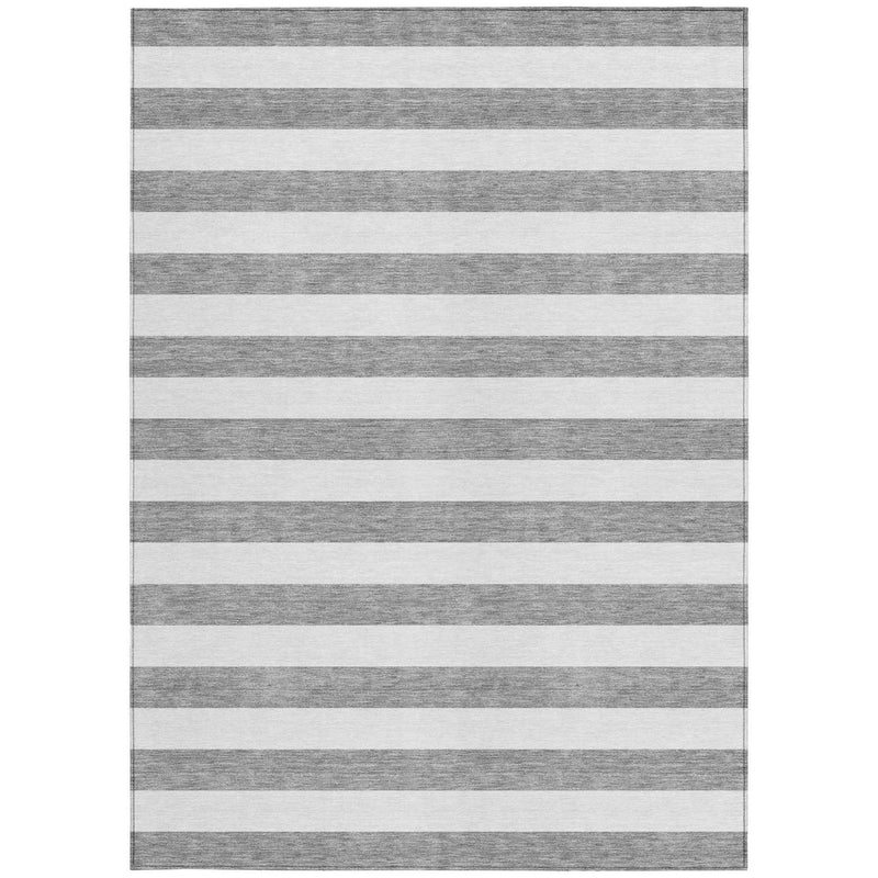 3' X 5' Gray and White Striped Washable Non Skid Indoor Outdoor Area Rug