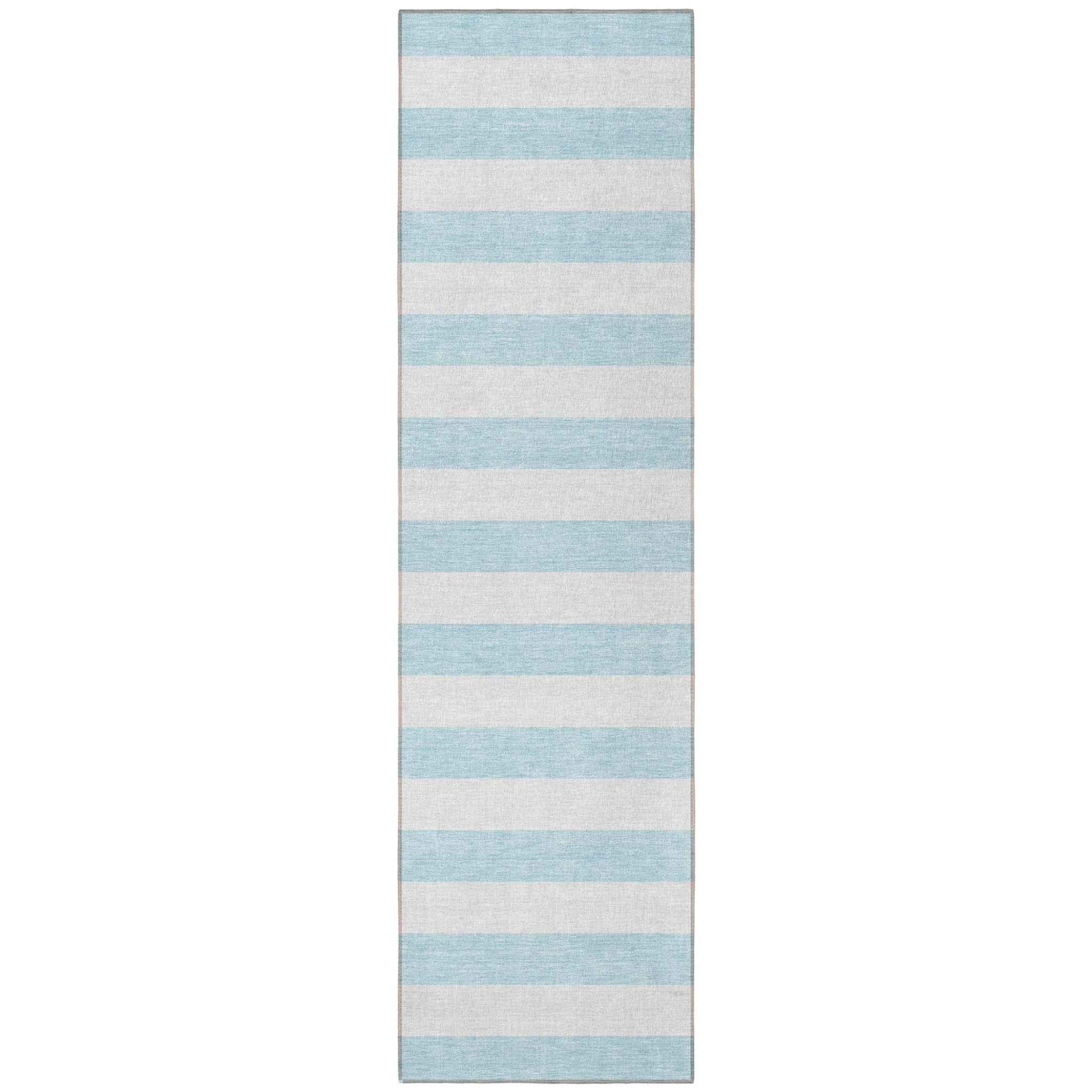 8' Runner Sky Blue Striped Washable Non Skid Indoor Outdoor Runner Rug