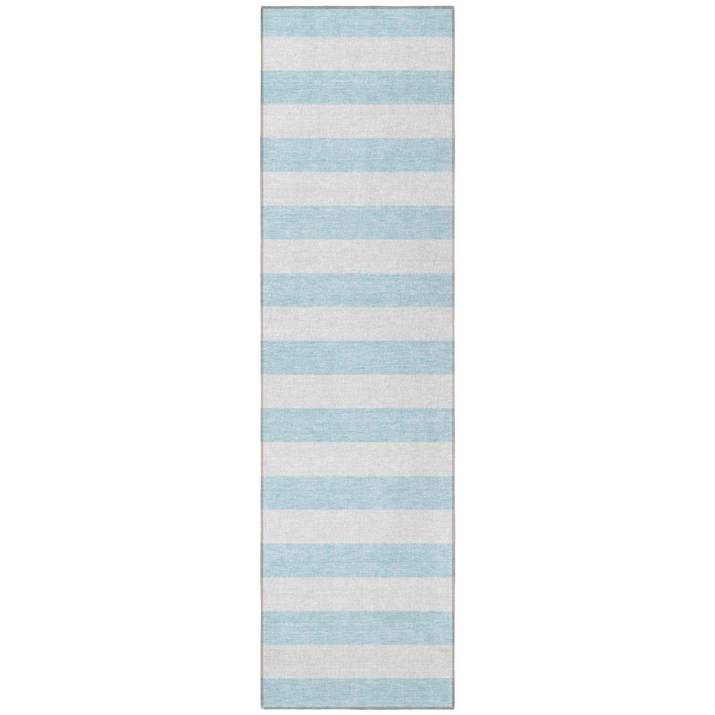 8' Runner Sky Blue Striped Washable Non Skid Indoor Outdoor Runner Rug