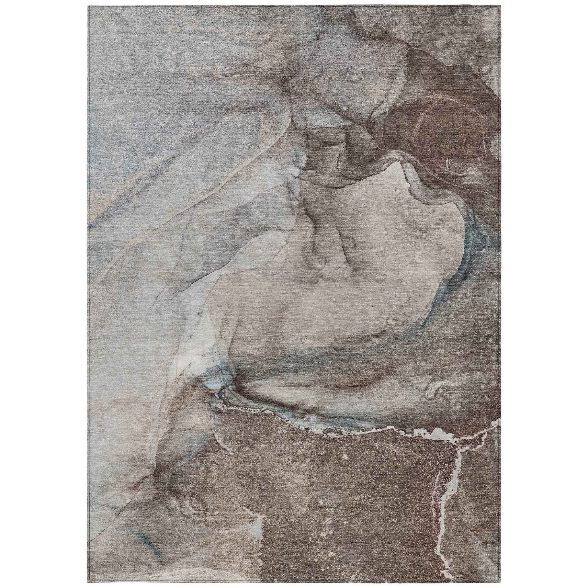 8' X 10' Taupe Abstract Washable Non Skid Indoor Outdoor Area Rug