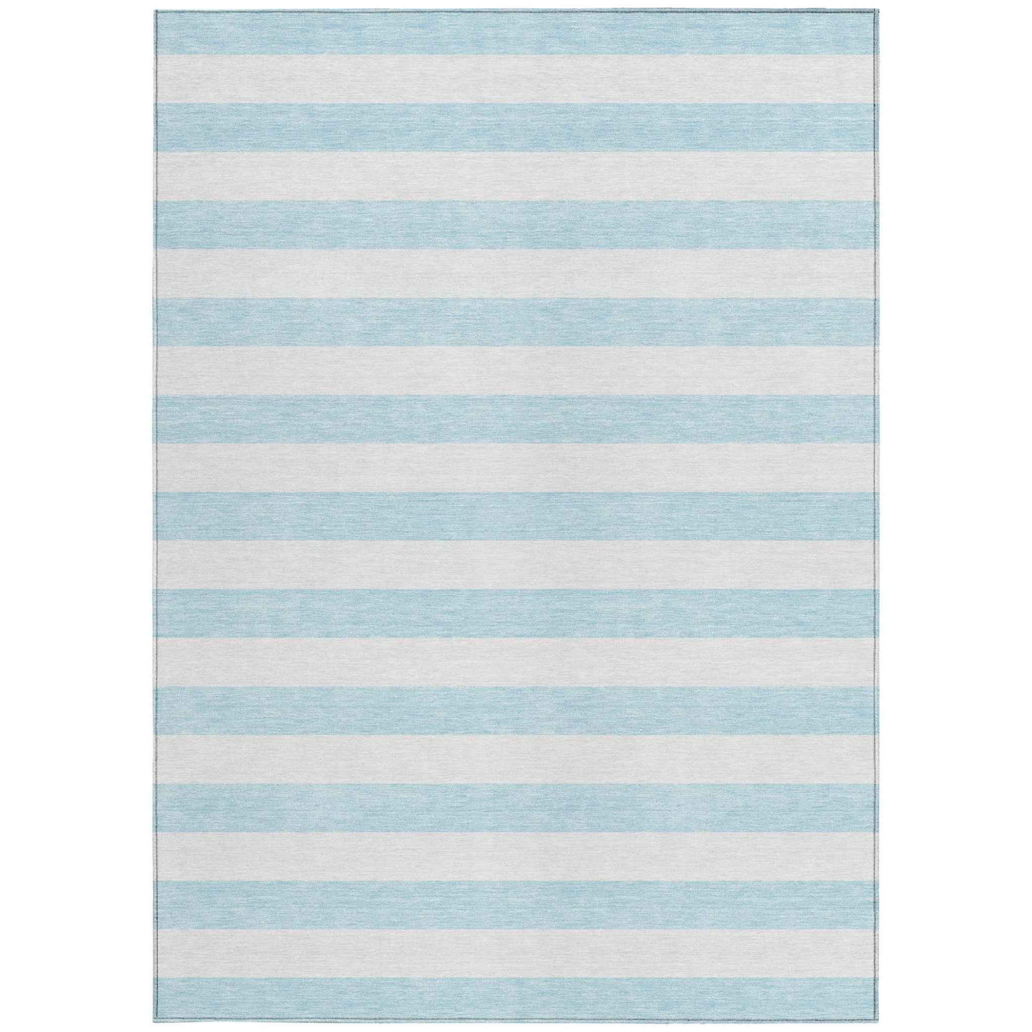5' X 8' Sky Blue Striped Washable Non Skid Indoor Outdoor Area Rug