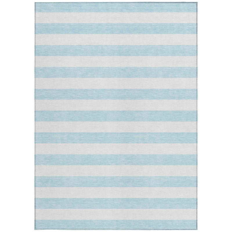 5' X 8' Sky Blue Striped Washable Non Skid Indoor Outdoor Area Rug