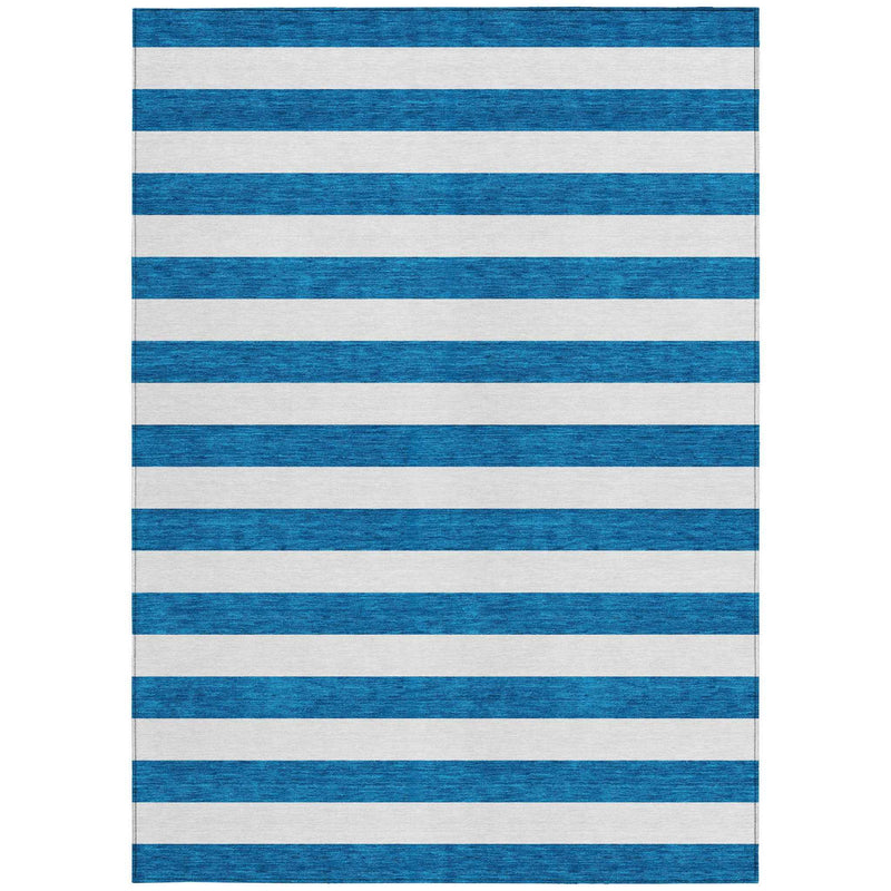 5' X 8' Navy Blue Striped Washable Non Skid Indoor Outdoor Area Rug