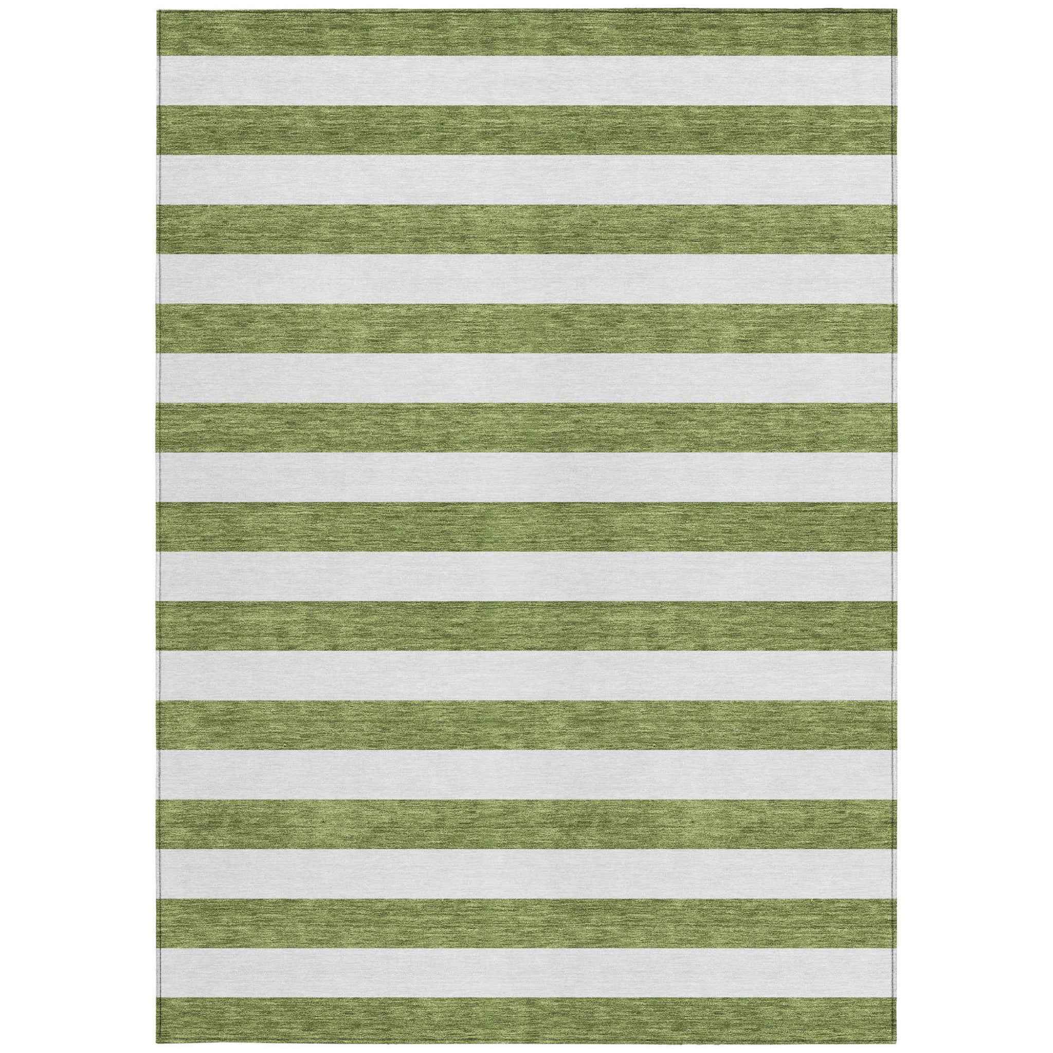 3' X 5' Olive Green Striped Washable Non Skid Indoor Outdoor Area Rug