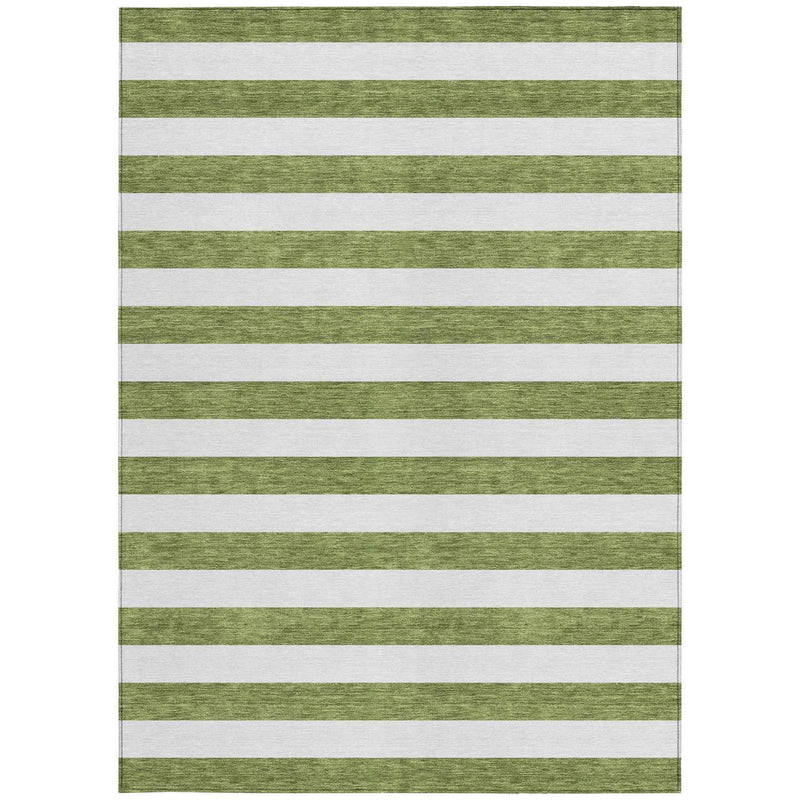 3' X 5' Olive Green Striped Washable Non Skid Indoor Outdoor Area Rug