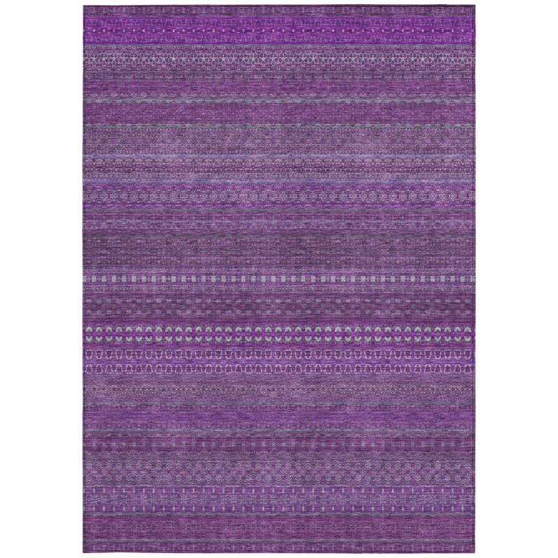 9' X 12' Eggplant Striped Washable Non Skid Indoor Outdoor Area Rug