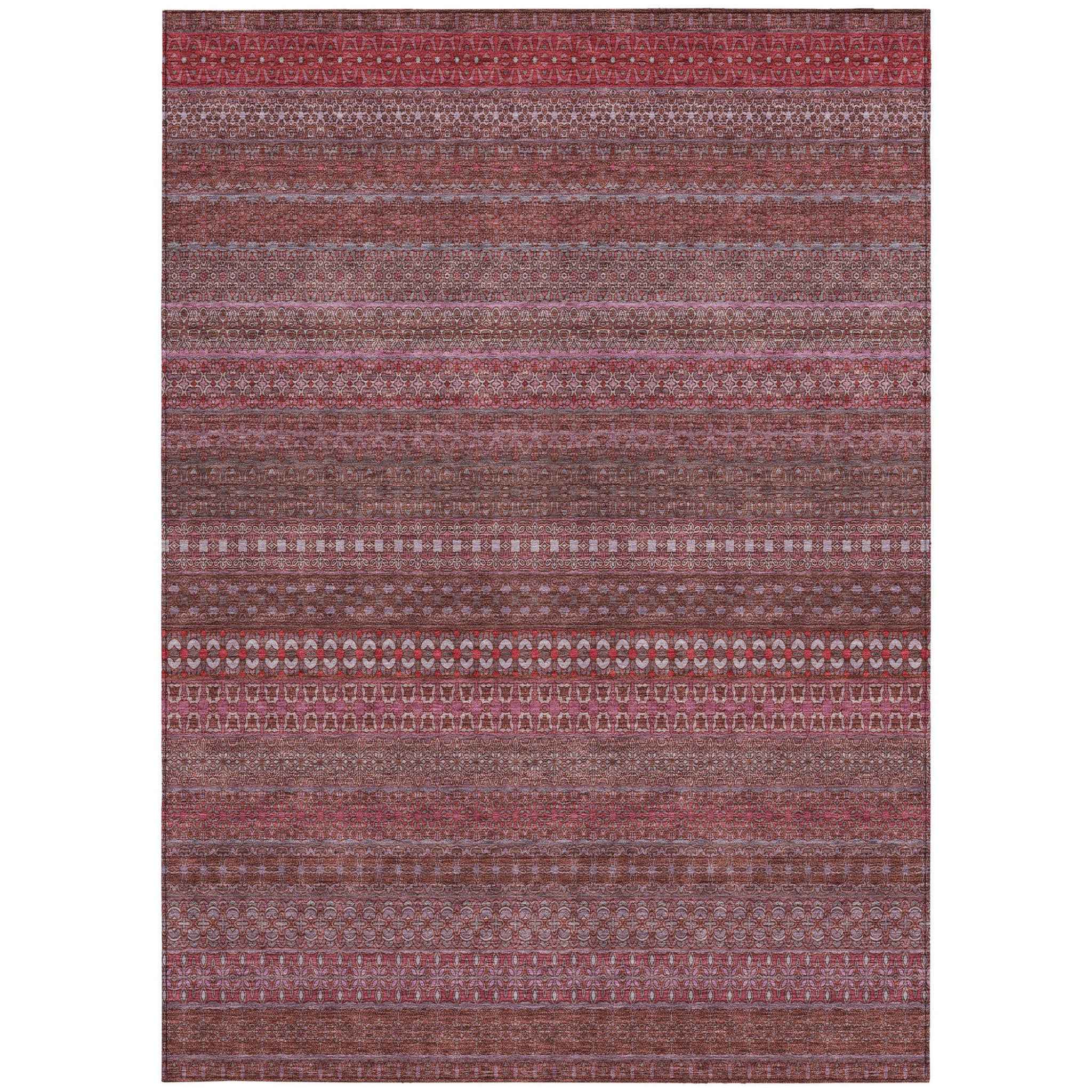8' X 10' Merlot Striped Washable Non Skid Indoor Outdoor Area Rug