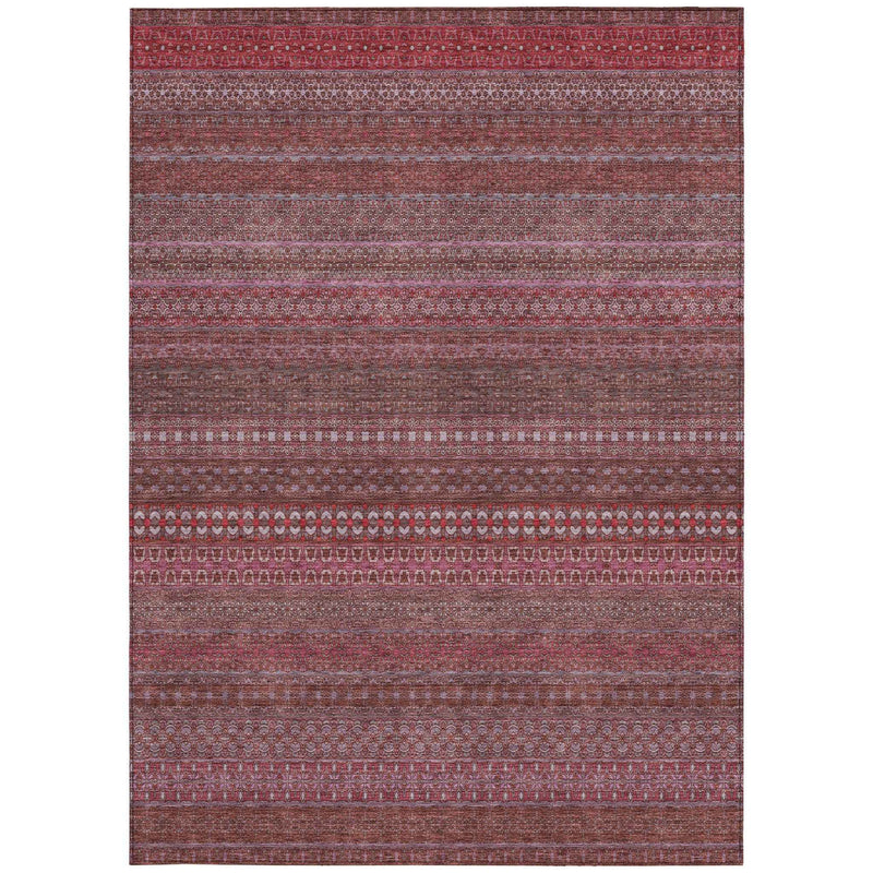 8' X 10' Merlot Striped Washable Non Skid Indoor Outdoor Area Rug