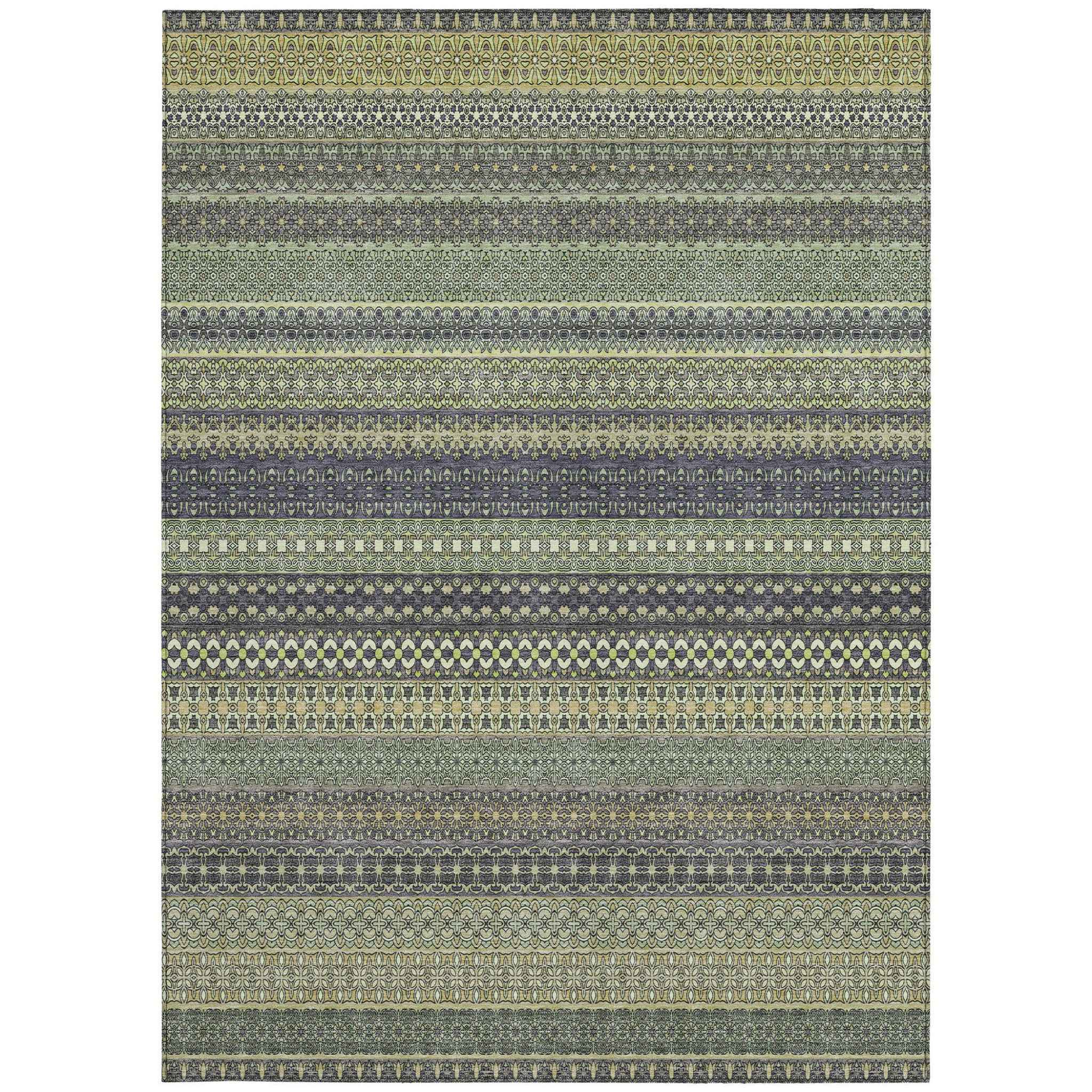 5' X 8' Sage Striped Washable Non Skid Indoor Outdoor Area Rug