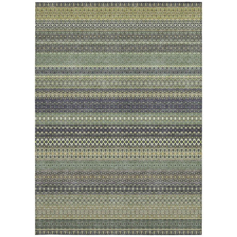 5' X 8' Sage Striped Washable Non Skid Indoor Outdoor Area Rug