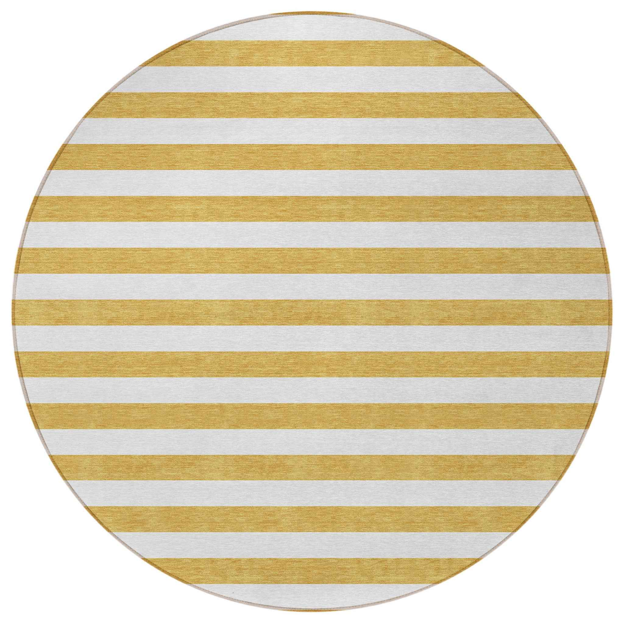 8' Round Gold Round Striped Washable Non Skid Indoor Outdoor Area Rug