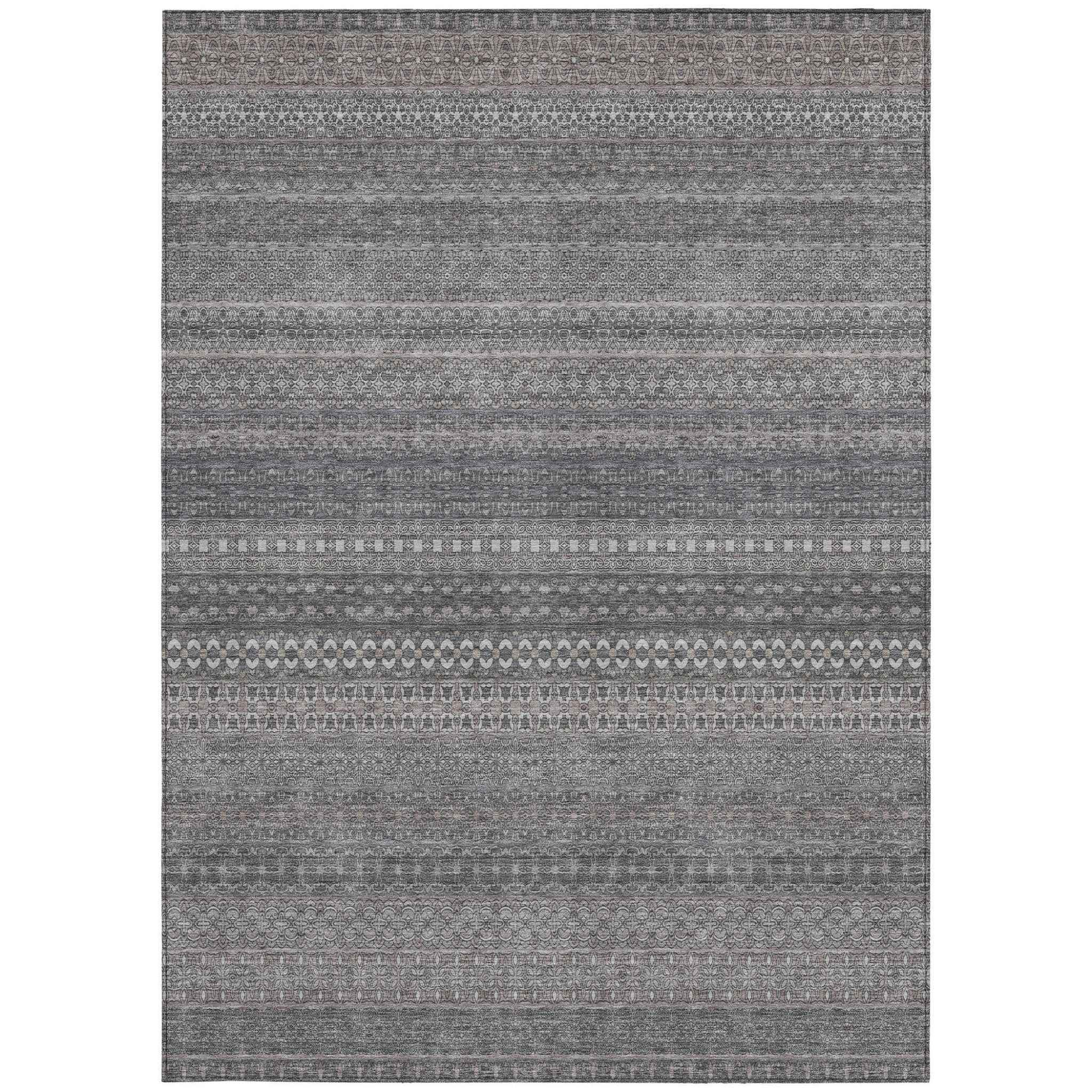3' X 5' Gray Striped Washable Non Skid Indoor Outdoor Area Rug