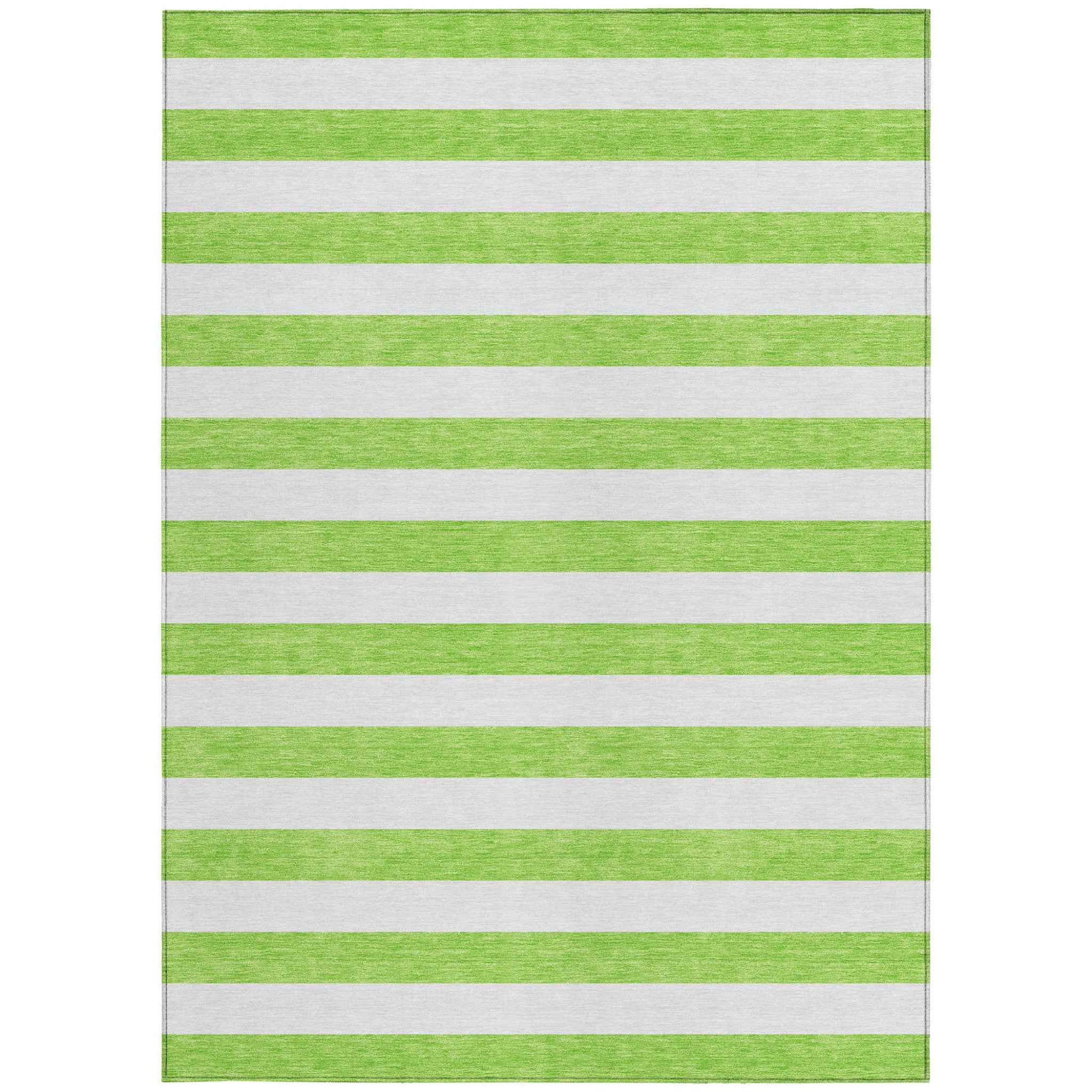 9' X 12' Green and White Striped Washable Non Skid Indoor Outdoor Area Rug