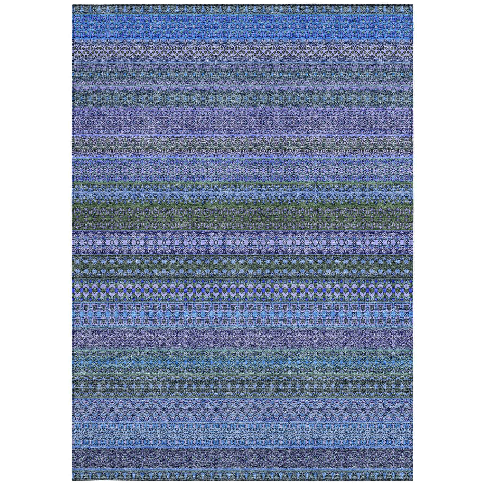 3' X 5' Blue and Green Striped Washable Non Skid Indoor Outdoor Area Rug