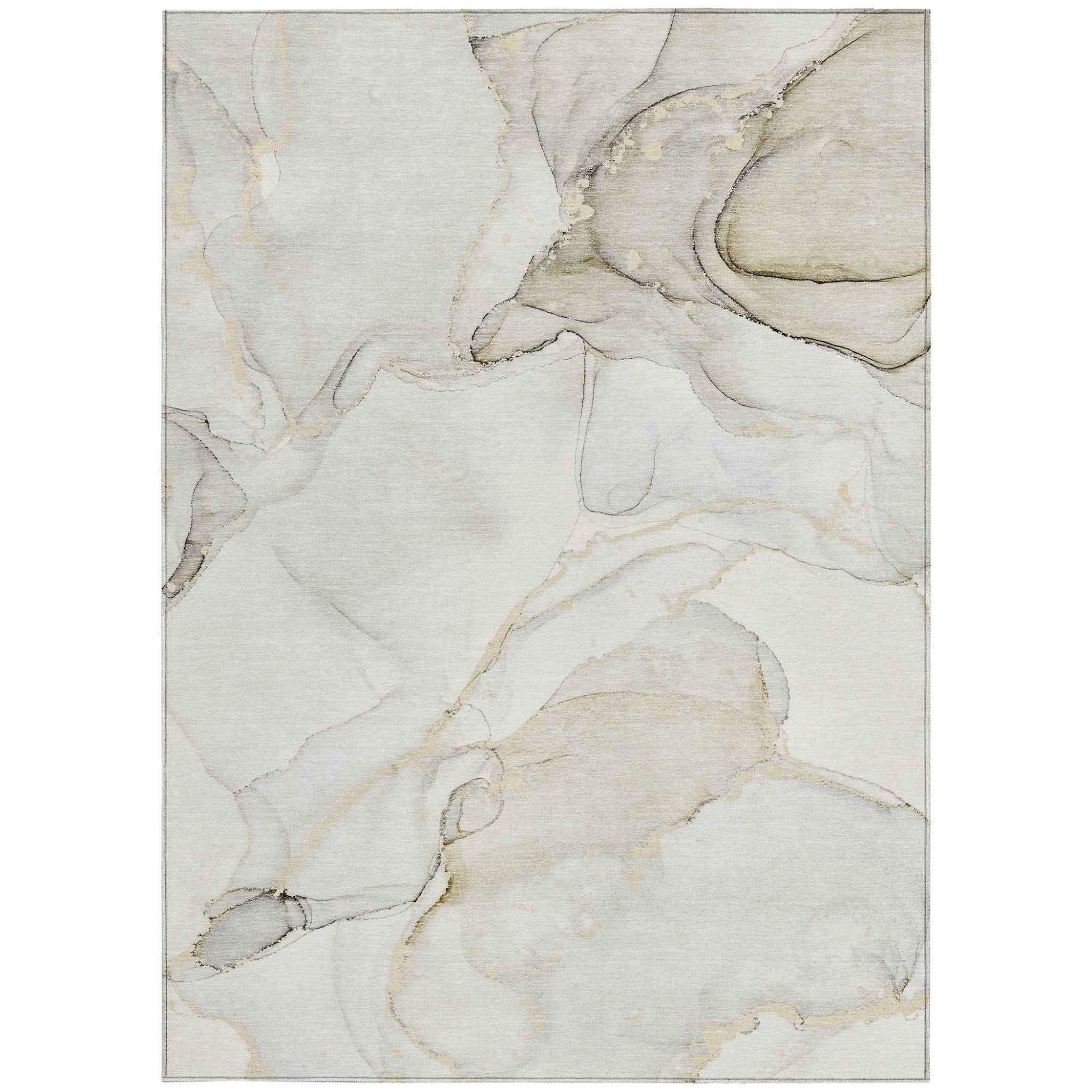 3' X 5' Beige and Ivory Abstract Washable Non Skid Indoor Outdoor Area Rug