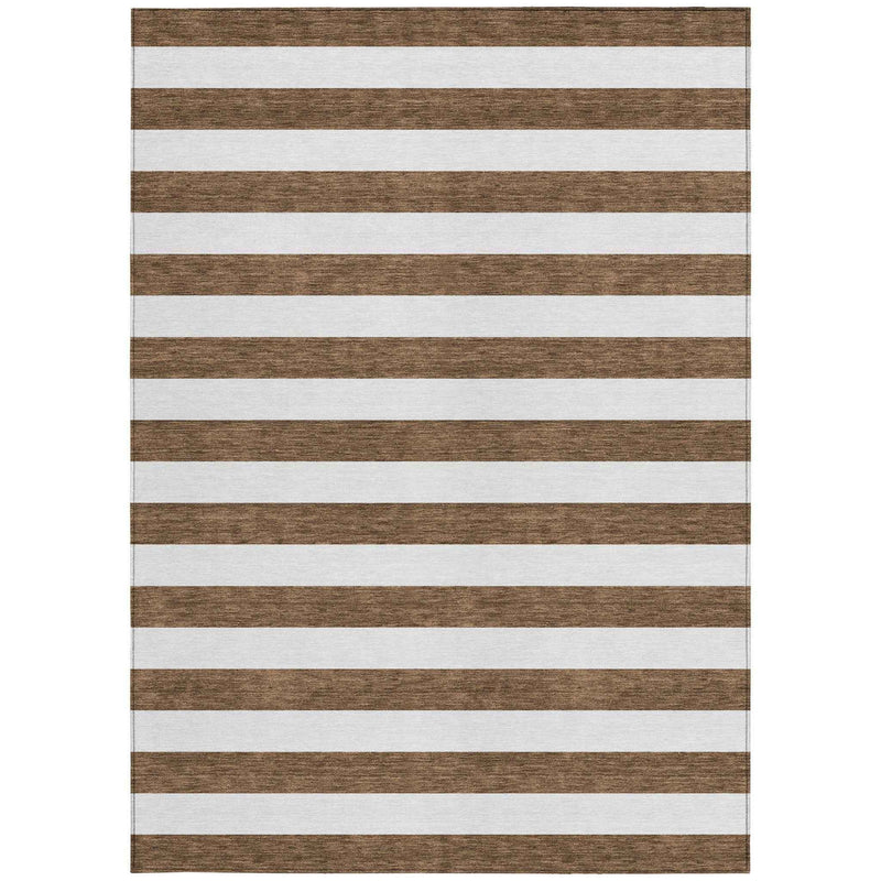 10' X 14' Chocolate Striped Washable Non Skid Indoor Outdoor Area Rug