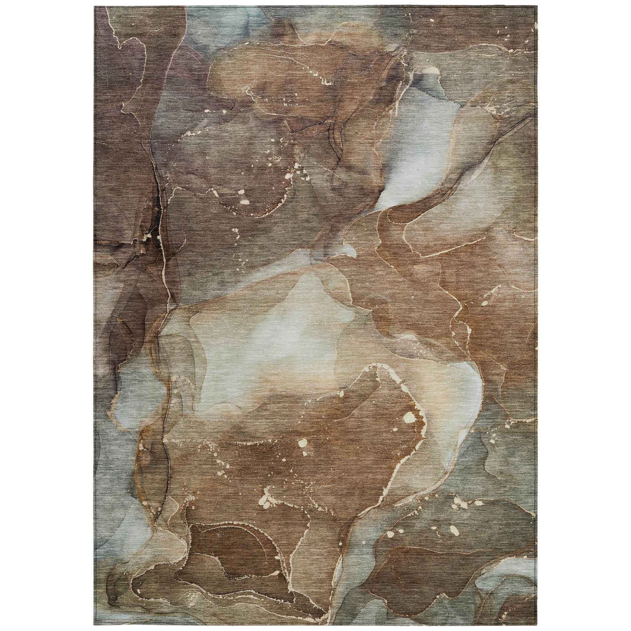 10' X 14' Brown Abstract Washable Non Skid Indoor Outdoor Area Rug