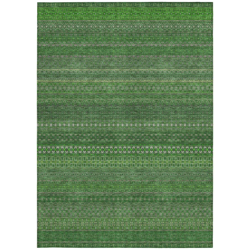 9' X 12' Fern Green Striped Washable Non Skid Indoor Outdoor Area Rug