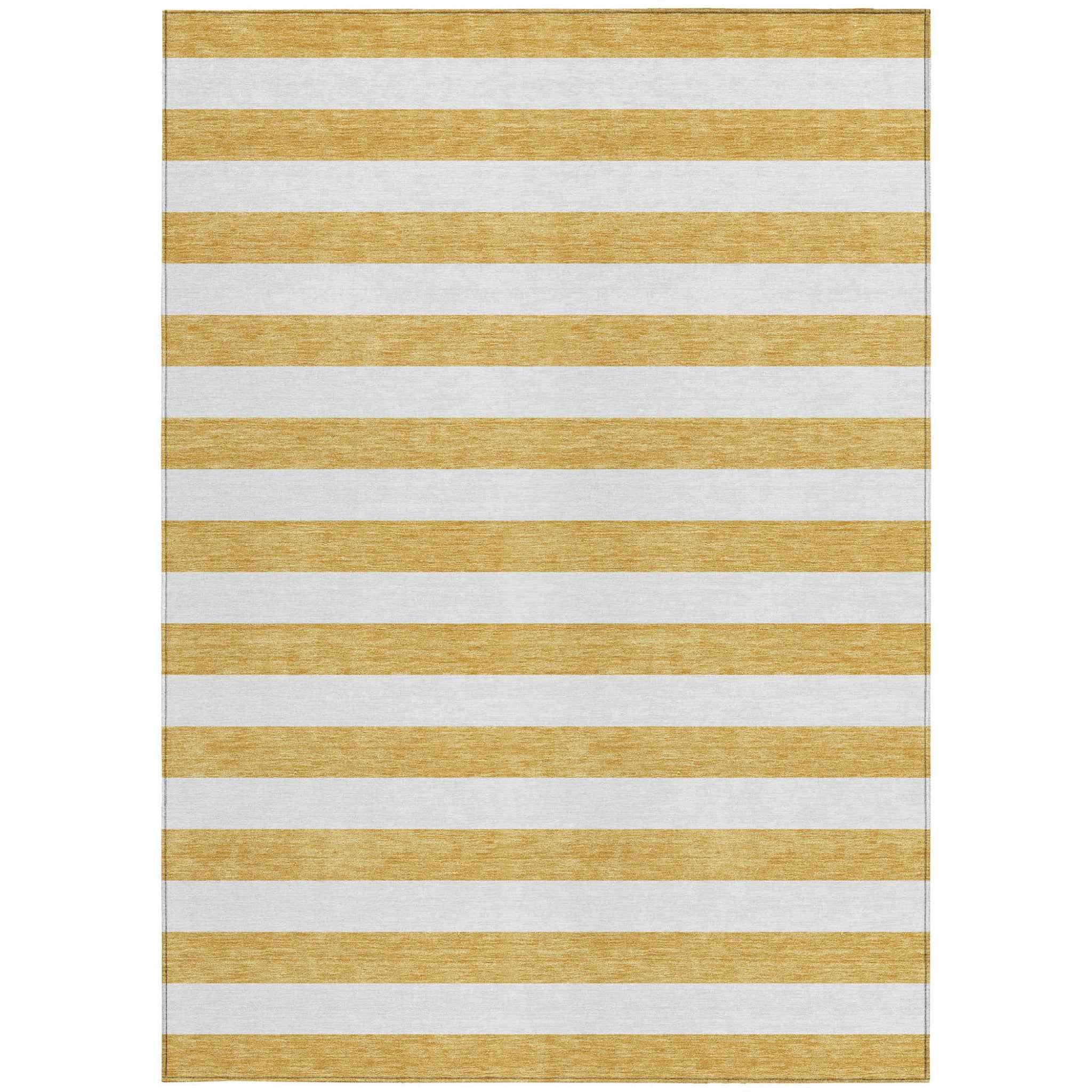 9' X 12' Gold Striped Washable Non Skid Indoor Outdoor Area Rug