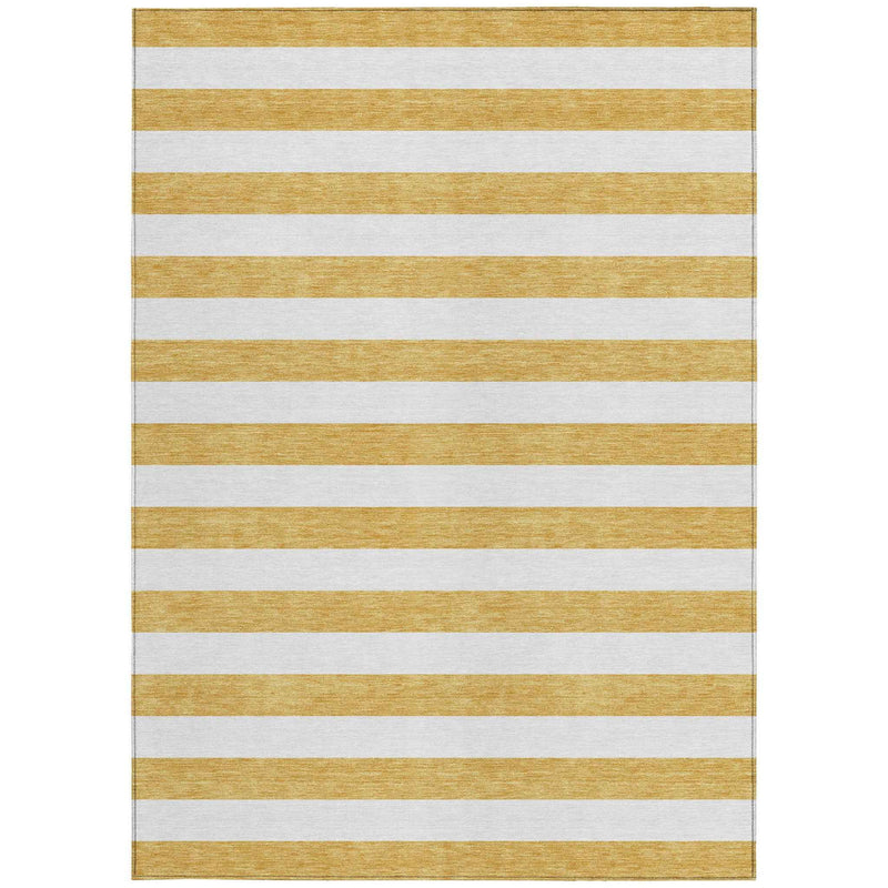 9' X 12' Gold Striped Washable Non Skid Indoor Outdoor Area Rug